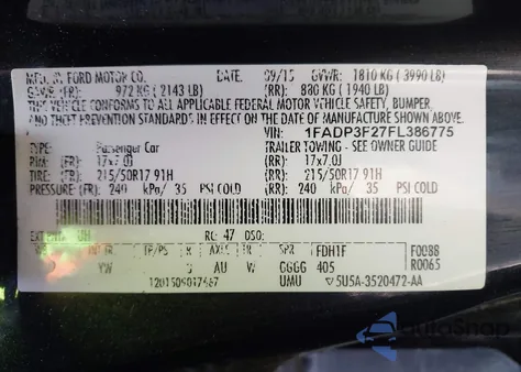 2015 Ford Focus Se z USA, uszkodzony, nr VIN 1FADP3F27FL386775